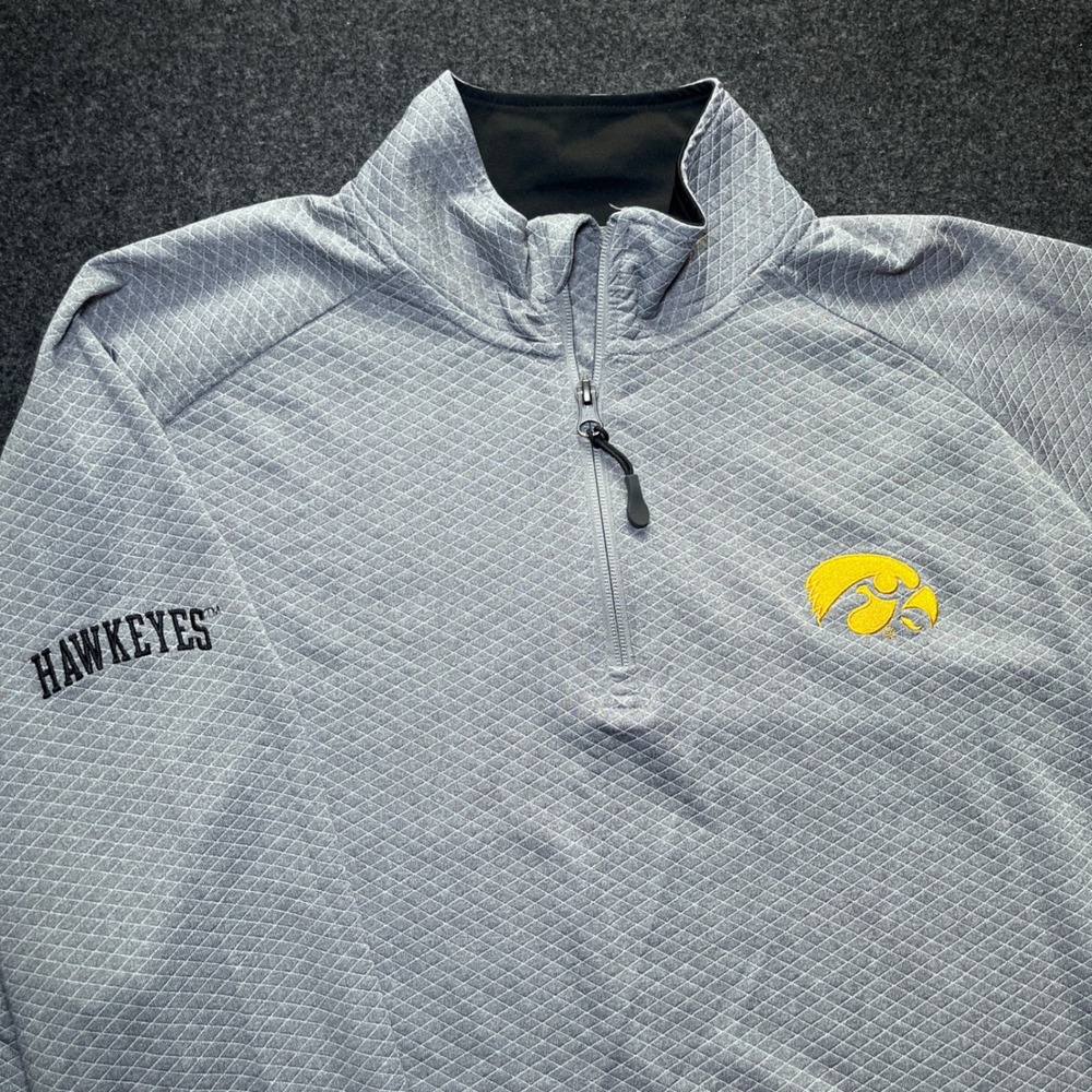 Champion Quarter Zip Pullover Mens Large Gray Excellent Iowa Hawkeyes Quilted